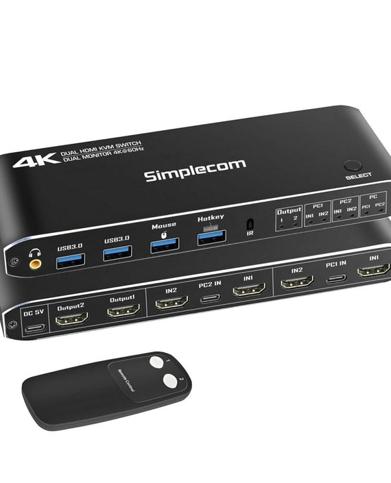 Simplecom KM430 Dual HDMI Monitor KVM Switch for 2 Computers with 4-Port USB Hub 4K@60Hz Keyboard Hotkey - Leader Electronics