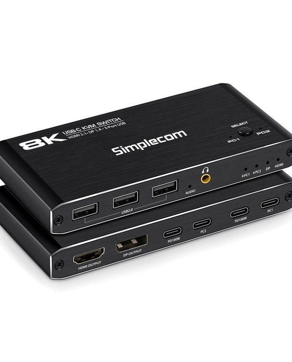 Simplecom KM470 2-Port USB-C KVM Switch 8K Docking Station HDMI 2.1 DP for Laptop Tablet - Leader Electronics