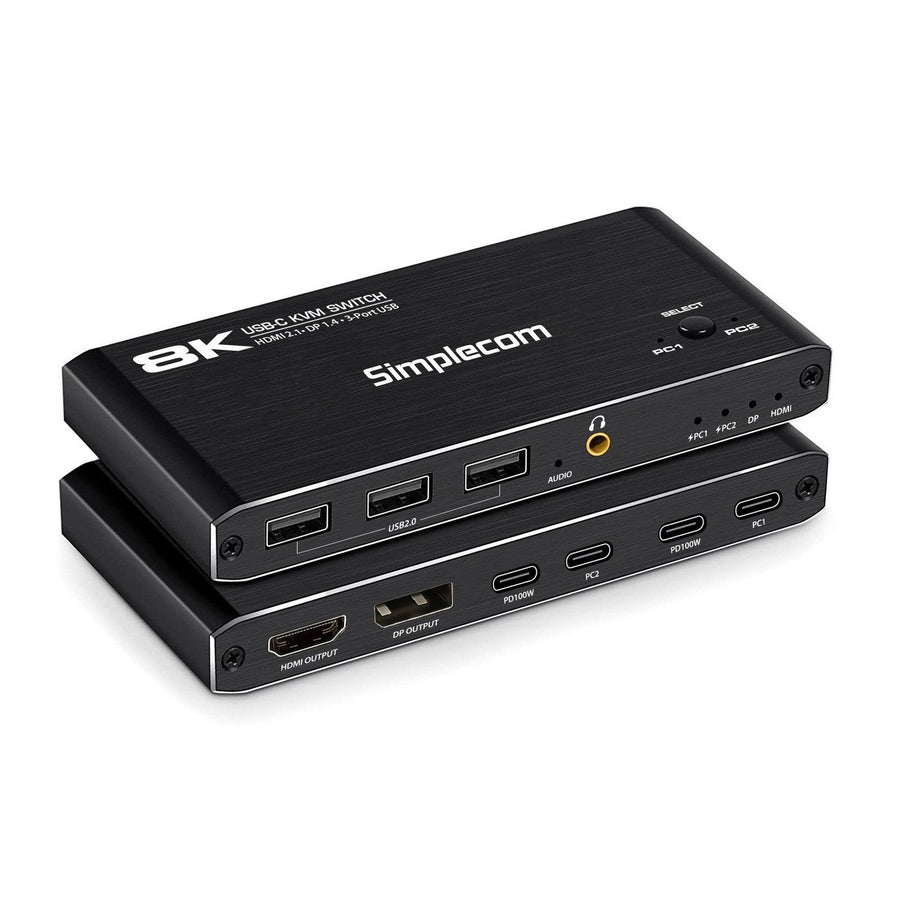 Simplecom KM470 2-Port USB-C KVM Switch 8K Docking Station HDMI 2.1 DP for Laptop Tablet - Leader Electronics