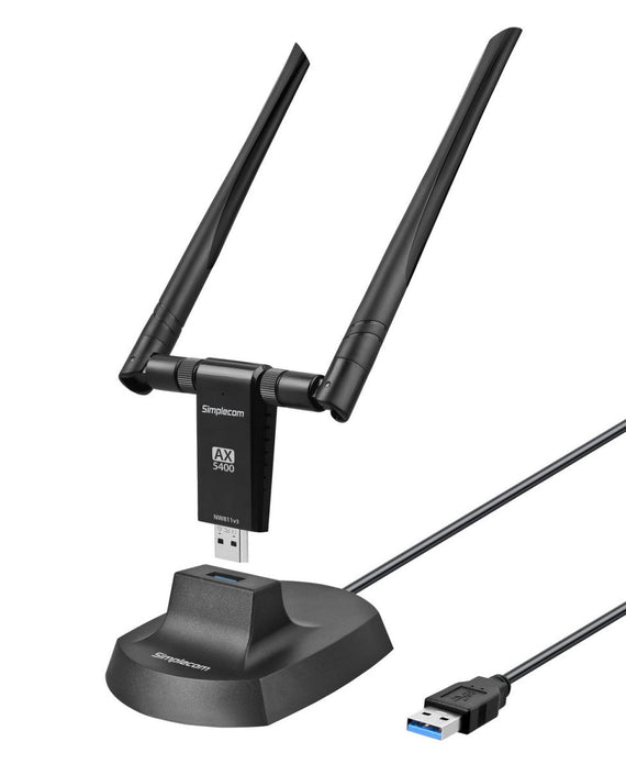 Simplecom NW811v3 AX5400 Tri-Band WiFi 6E USB Adapter with 2x 5dBi High Gain Antennas - Leader Electronics