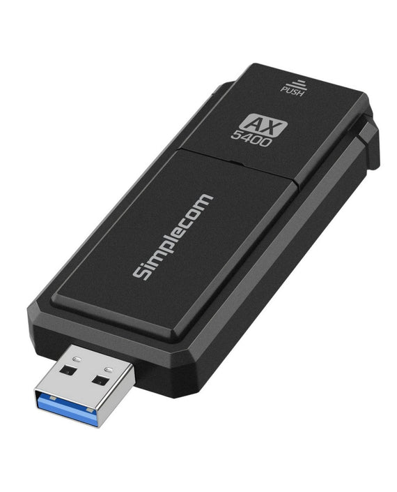 Simplecom NW812v2 AX5400 Tri-Band WiFi 6E USB Adapter, USB 3.2, AX5400, 2.4/5/6GHz, up to 2402Mbps, MU-MIMO, OFDMA, WPA3, foldable antenna - Leader Electronics