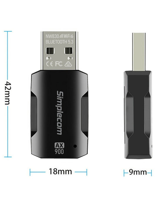 Simplecom NW830 Wi-Fi 6 and Bluetooth 5.3 Combo USB Adapter Dual Band AX900 - Leader Electronics