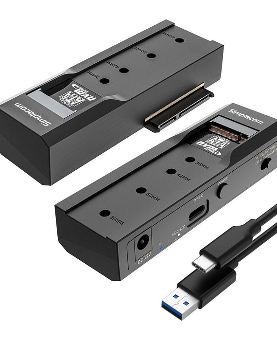 Simplecom SA536 USB to M.2 and SATA 2-IN-1 Adapter for 2.5'/3.5' HDD & NVMe/SATA M.2 SSD with Power Supply USB 3.2 Gen2 10Gbps - Leader Electronics