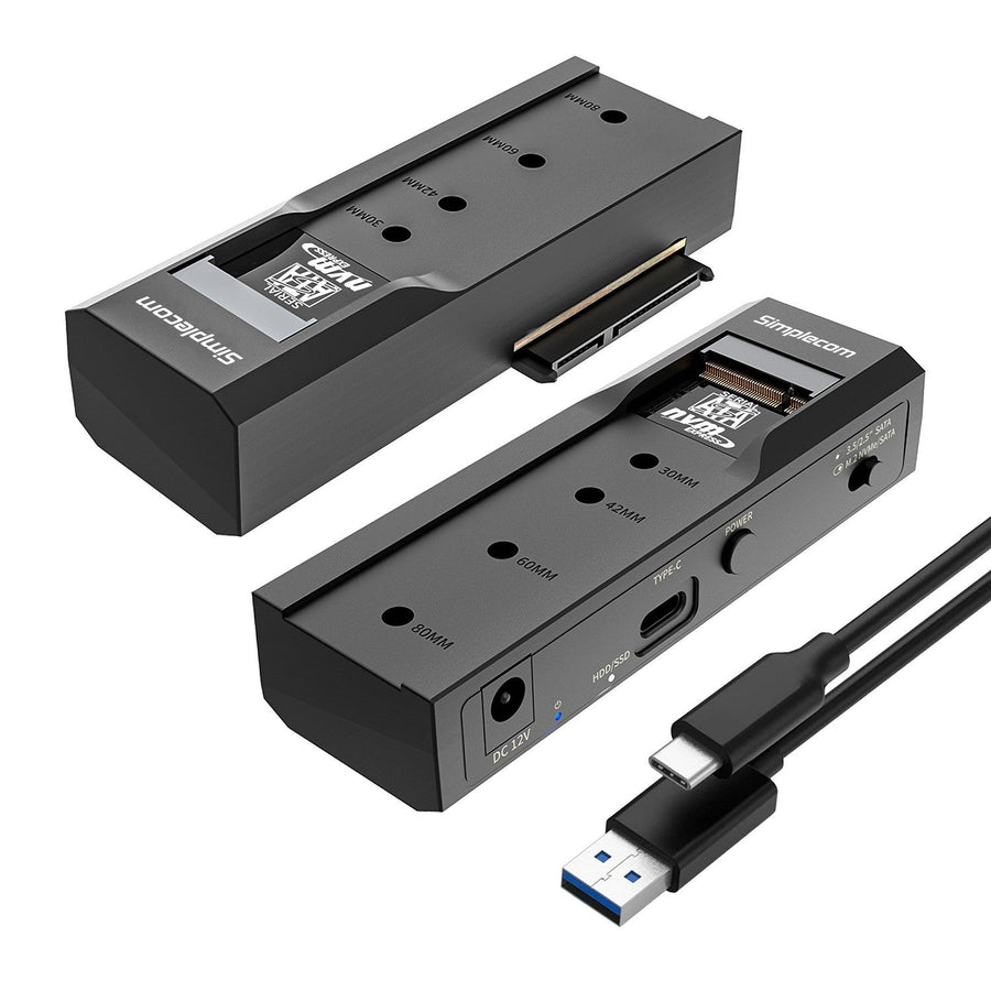 Simplecom SA536 USB to M.2 and SATA 2-IN-1 Adapter for 2.5'/3.5' HDD & NVMe/SATA M.2 SSD with Power Supply USB 3.2 Gen2 10Gbps - Leader Electronics