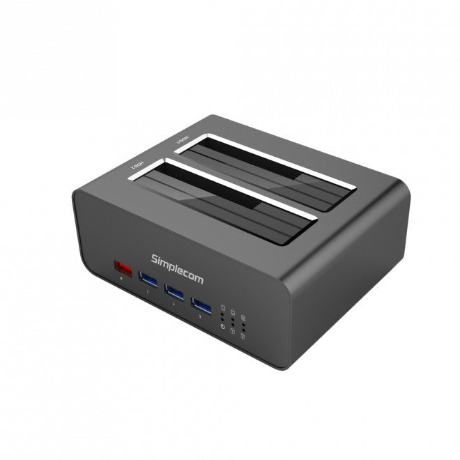 Simplecom SD352 USB 3.0 to Dual SATA Aluminium Docking Station with 3-Port Hub and 1 Port 2.1A USB Charger - Leader Electronics