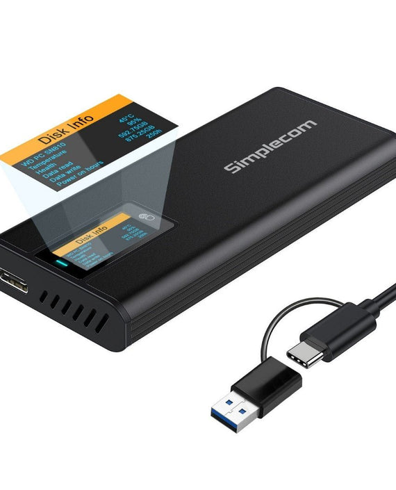 Simplecom SE530 NVMe / SATA M.2 SSD to USB-C Enclosure with SMART LED Screen USB 3.2 Gen 2 10Gbps - Leader Electronics