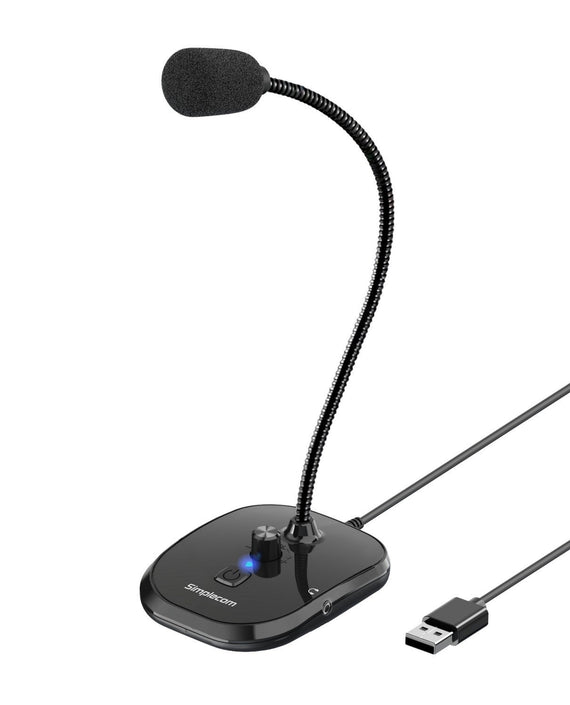 Simplecom UM360 Plug and Play USB Desktop Microphone with Headphone Jack - Leader Electronics