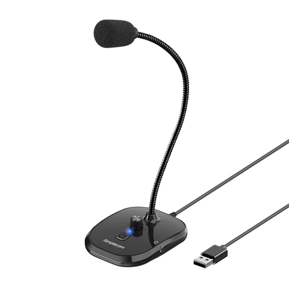 Simplecom UM360 Plug and Play USB Desktop Microphone with Headphone Jack - Leader Electronics
