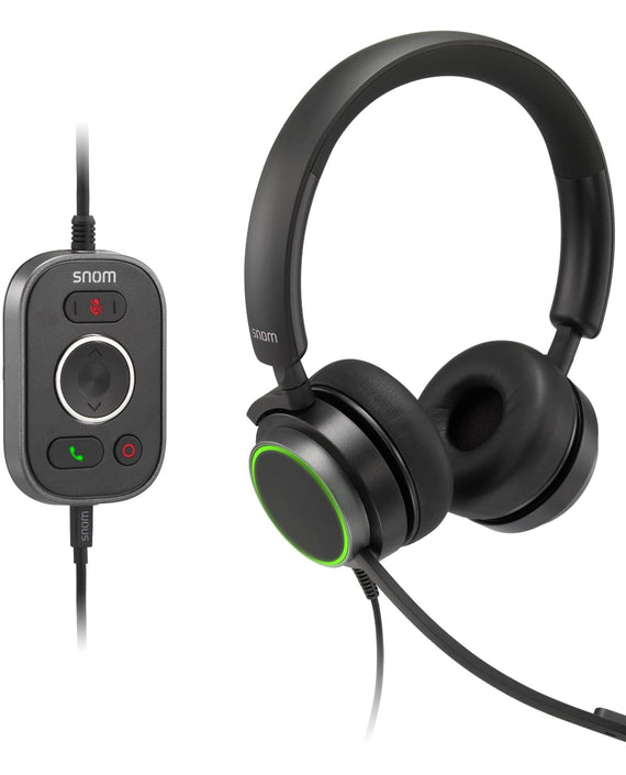 SNOM A330D Headset, Wired Duo, HD Audio Quality, Remote Control, Ideal For Video-telephony, - Leader Electronics