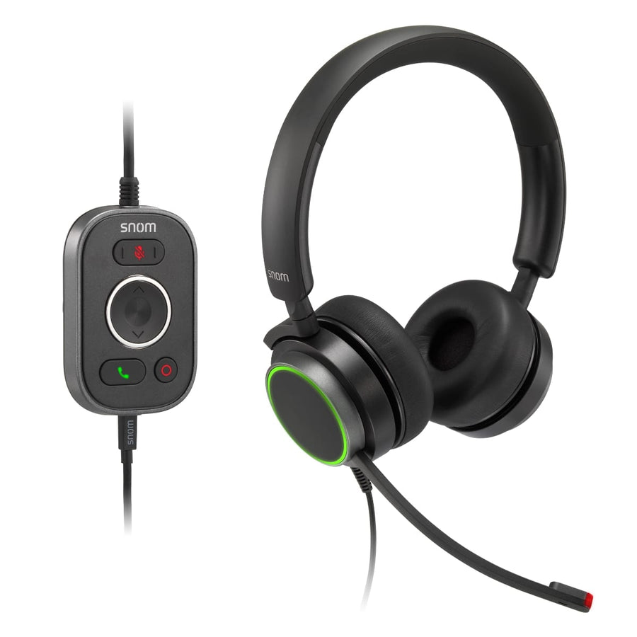 SNOM A330D Headset, Wired Duo, HD Audio Quality, Remote Control, Ideal For Video-telephony, - Leader Electronics