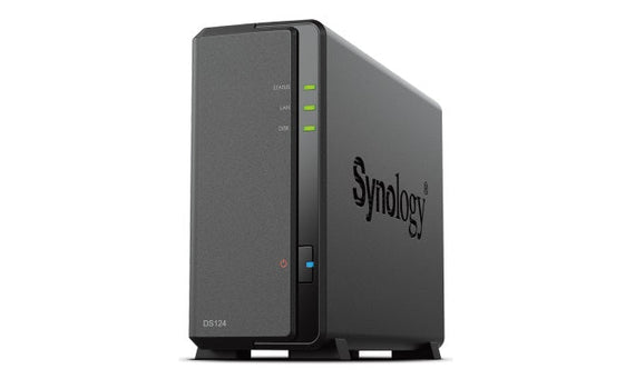 Synology DiskStation DS124 1-Bay 3.5' Diskless 1xGbE NAS (Tower) , Realtek RTD1619B 64-bit 4-core 1.7 GHz 1 GB DDR4 non-ECC 2-year hardware warranty - Leader Electronics