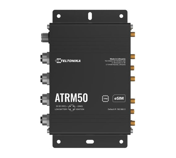 Teltonika ATRM50 5G Router for Transportation, Ultra-High Cellular Speeds, M12 CONNECTORS, DUAL SIM & eSIM, EN 45545-2 and EN 50155, PSU not included - Leader Electronics