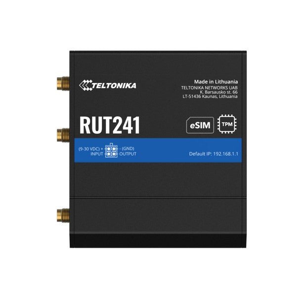Teltonika RUT241 eSIM™ Industrial 4G Router,Global Version, Instant LTE Failover, Compact and Powerful Industrial 4G LTE Router/Firewall, PSU included - Leader Electronics