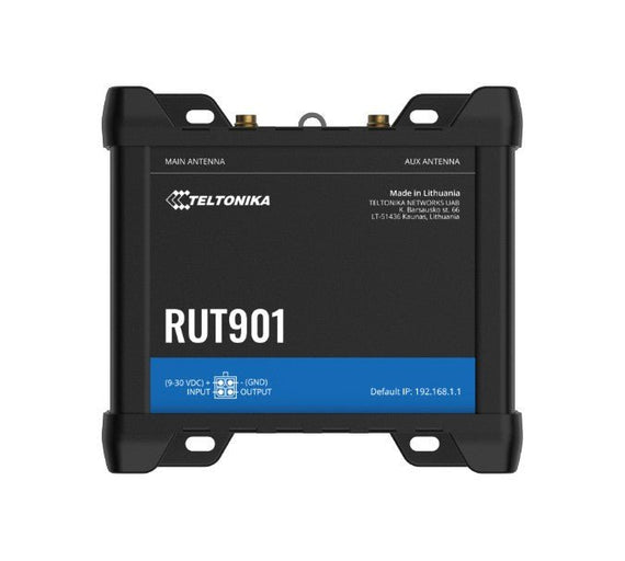 Teltonika RUT901 Industrial Cellular Router, 4G LTE (Cat 4), Dual SIM, Wi-Fi, MQTT, Modbus TCP, DNP3, PSU included - Leader Electronics