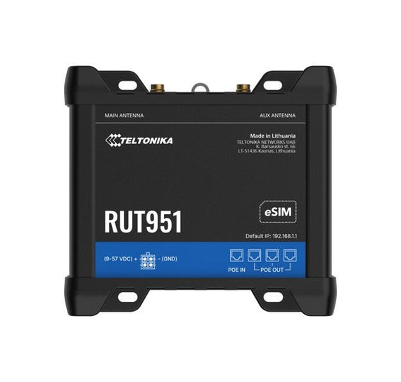 Teltonika RUT951 Industrial PoE+ Cellular Router, 4G LTE (Cat 4), Dual SIM,WI-FI, Automatic WAN Failover, PSU included - Leader Electronics