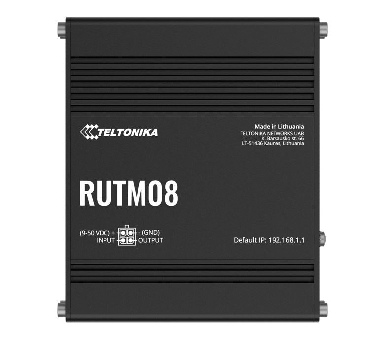 Teltonika RUTM08 Industrial Wired Router, 4 Gigabit RJ45 Ports,128 tag/port-based VLANs, PSU included - Leader Electronics