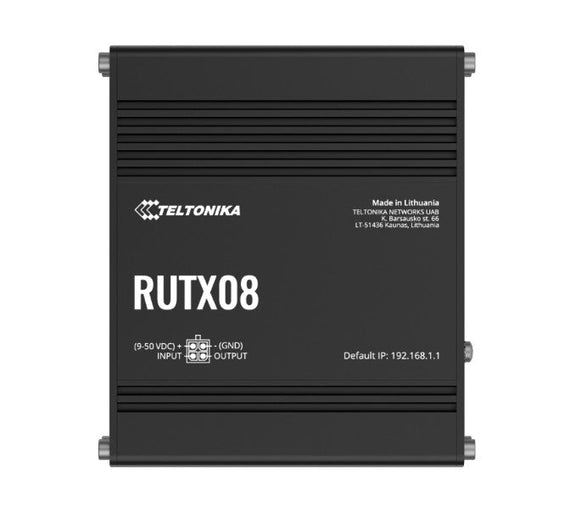 Teltonika RUTX08 Industrial Ethernet Router, Next Gen VPN Router for Professional Applications, Quad-Core CPU, 256 MB RAM, PSU included - Leader Electronics
