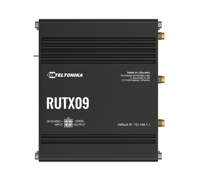 Teltonika RUTX09 Industrial Cellular Router, 4G LTE CAT 6, Dual SIM, Instant LTE Failover, Gigabit Ethernet, PSU included - Leader Electronics