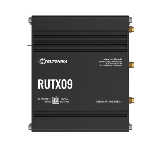 Teltonika RUTX09 Industrial Cellular Router, 4G LTE CAT 6, Dual SIM, Instant LTE Failover, Gigabit Ethernet, PSU included - Leader Electronics