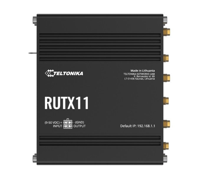 Teltonika RUTX11 Industrial Cellular Router, 4G LTE CAT 6, Dual SIM with auto failover, Backup WAN, Dual Band WiFi, Bluetooth LE, PSU included - Leader Electronics