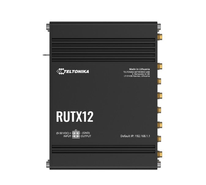Teltonika RUTX12 Dual LTE CAT 6 Industrial Cellular Router, Dual SIM CAT6 4G LTE Router/Firewall with Dual Band WiFi 5, PSU included - Leader Electronics
