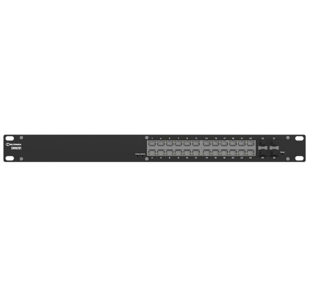 Teltonika SWM281 Gigabit Ethernet managed switch, 24 Gigabit Ethernet with 4 SFP ports, VLAN segmentation, 2-year free RMS - Leader Electronics