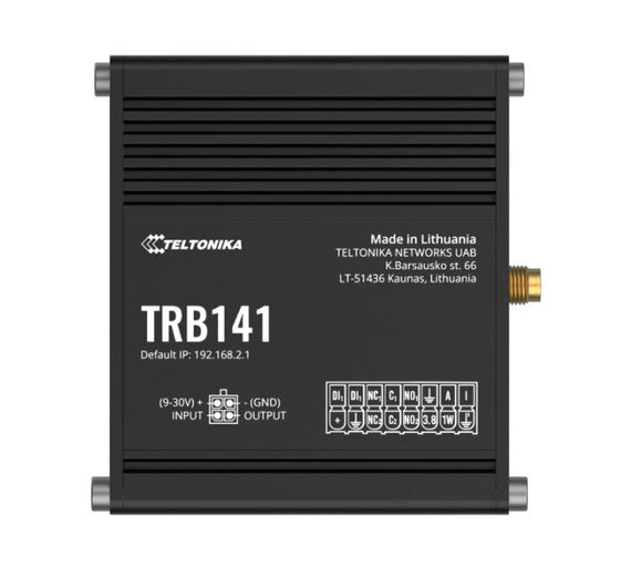 Teltonika TRB141 Industrial Rugged GPIO LTE Gateway, 4G/LTE (Cat 1), I/O Connector Block, Micro-USB, Compatible with Industrial DNP3, PSU included - Leader Electronics