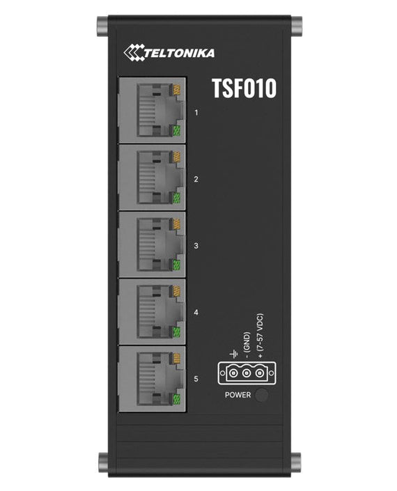 Teltonika TSF010 Flat Ethernet Switch, 3-Pin Power Input, Flat and Compact Design, Plug-and-Play, 7-57 VDC, PSU excluded - Leader Electronics