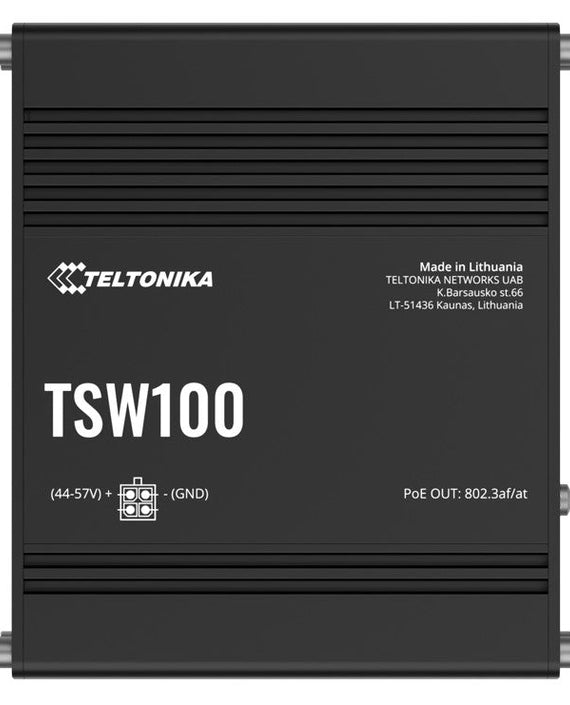 Teltonika TSW100 Industrial POE+ Ethernet Switch, 4 x PoE+ Ports, Power Up to 120W, 5 x Gigabit Ethernet with speeds up to 1000 Mbps, PSU included - Leader Electronics