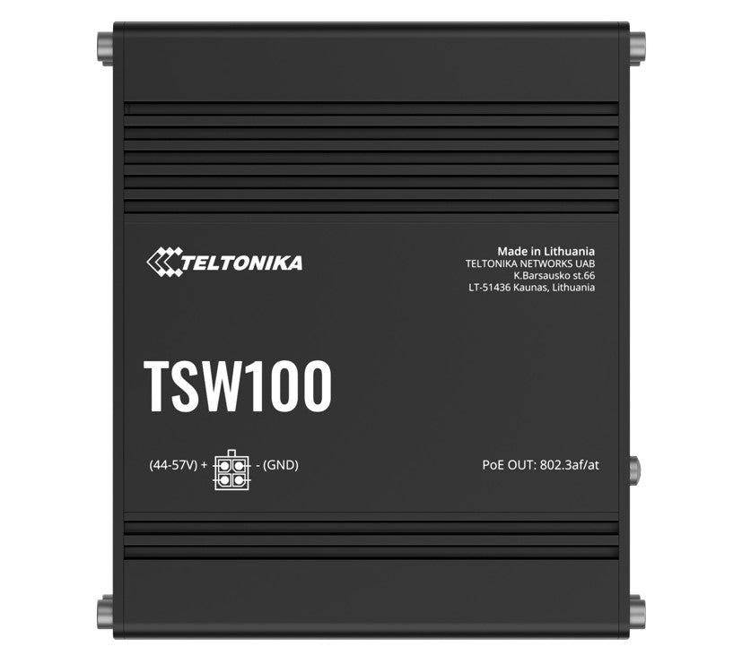 Teltonika TSW100 Industrial POE+ Ethernet Switch, 4 x PoE+ Ports, Power Up to 120W, 5 x Gigabit Ethernet with speeds up to 1000 Mbps, PSU included - Leader Electronics