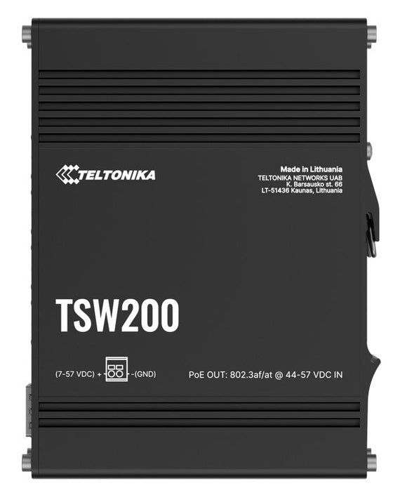 Teltonika TSW200 Industrial PoE+ Ethernet Switch, 2x SFP Ports, 8x PoE+ Ports with speeds up to 1000 Mbps, Power Up to 240 W, PSU excluded - Leader Electronics