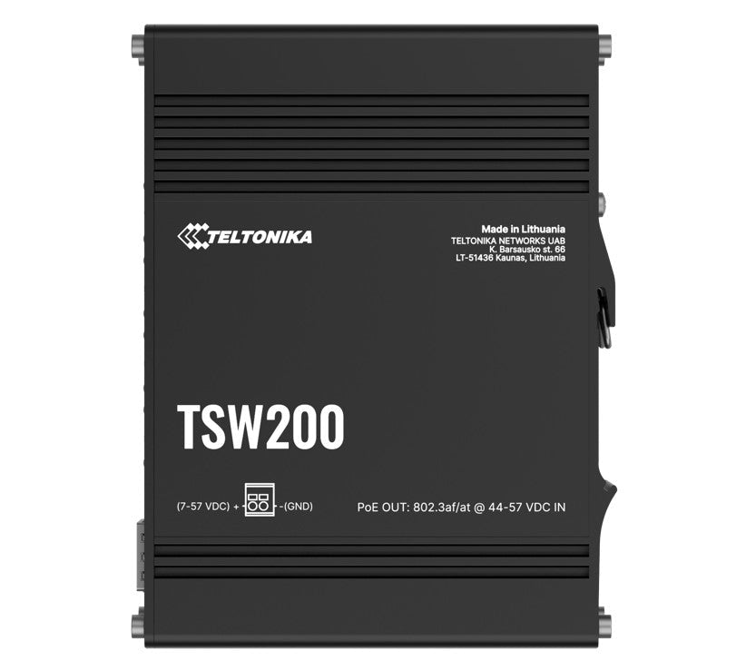 Teltonika TSW200 Industrial PoE+ Ethernet Switch, 2x SFP Ports, 8x PoE+ Ports with speeds up to 1000 Mbps, Power Up to 240 W, PSU excluded - Leader Electronics