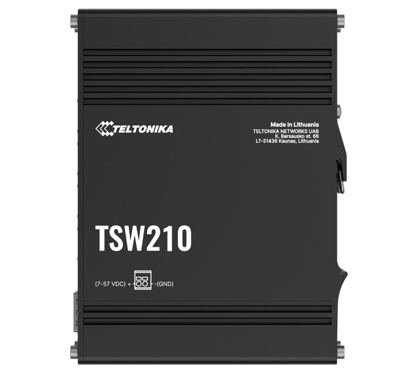 Teltonika TSW210 Industrial Ethernet Switch, 2x SFP Ports, 8x Gigabit Ethernet Ports with speeds of up to 1000 Mbps, DIN Rail, PSU excluded - Leader Electronics
