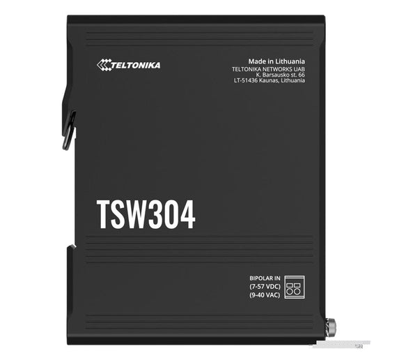 Teltonika TSW304 DIN Rail Ethernet Switch, 4x Gigabit Ethernet with speeds of up to 1000 Mbpsl, Wide Range of Voltages, PSU excluded - Leader Electronics