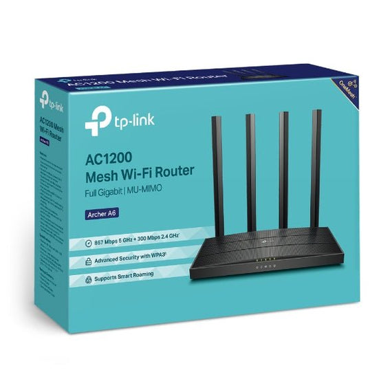 TP-Link Archer A6 AC1200 Wireless MU-MIMO Gigabit Router (OneMesh) Dual-Band Wi-Fi – 867 Mbps at 5 GHz and 300 Mbps at 2.4 GHz band - Leader Electronics