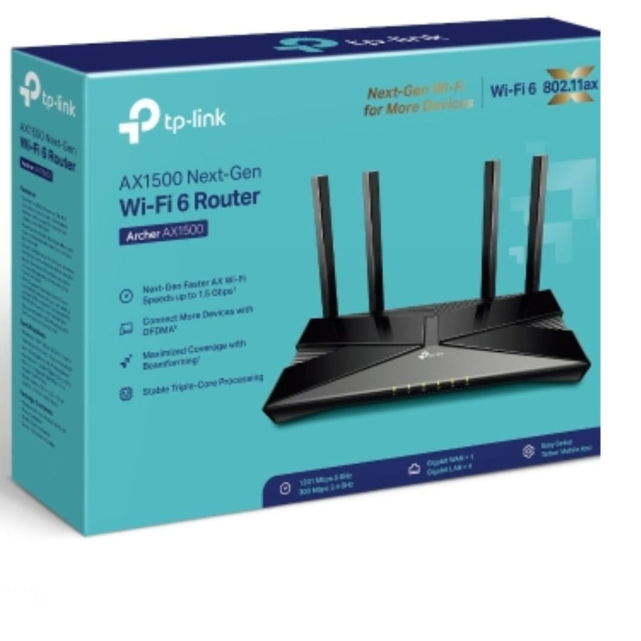 TP-Link Archer AX1500 AX1500 Wi-Fi 6 Router (802.11ax) Router 4x Gigabit Ports (WIFI6), 300 Mbps at 2.4 GHz + 1201 Mbps at 5 GHz - Leader Electronics