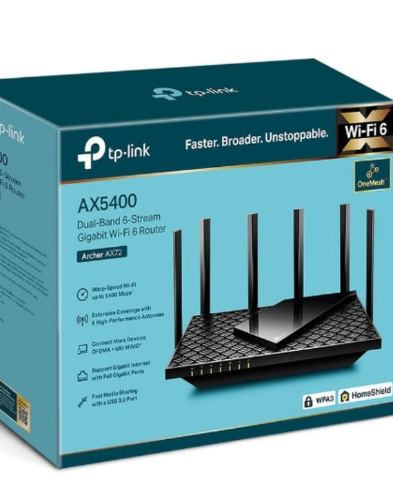 TP-Link Archer AX72 AX5400 Dual-Band Gigabit Wi-Fi 6 Router, MU-MIMO, OFDMA, 6x Antennas, Beamforming, 1x USB 3.0, Advanced Security and QoS - Leader Electronics