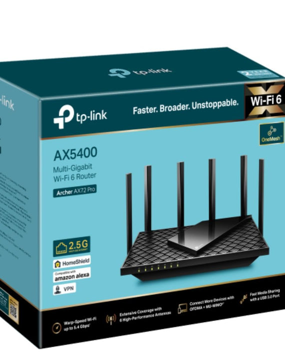 TP-Link Archer AX72 Pro AX5400 Multi-Gigabit WiFi 6 Router, 574 Mbps at 2.4 GHz + 4804 Mbps at 5 GHz, Beamforming, Smart Connect, Airtime Fairness - Leader Electronics