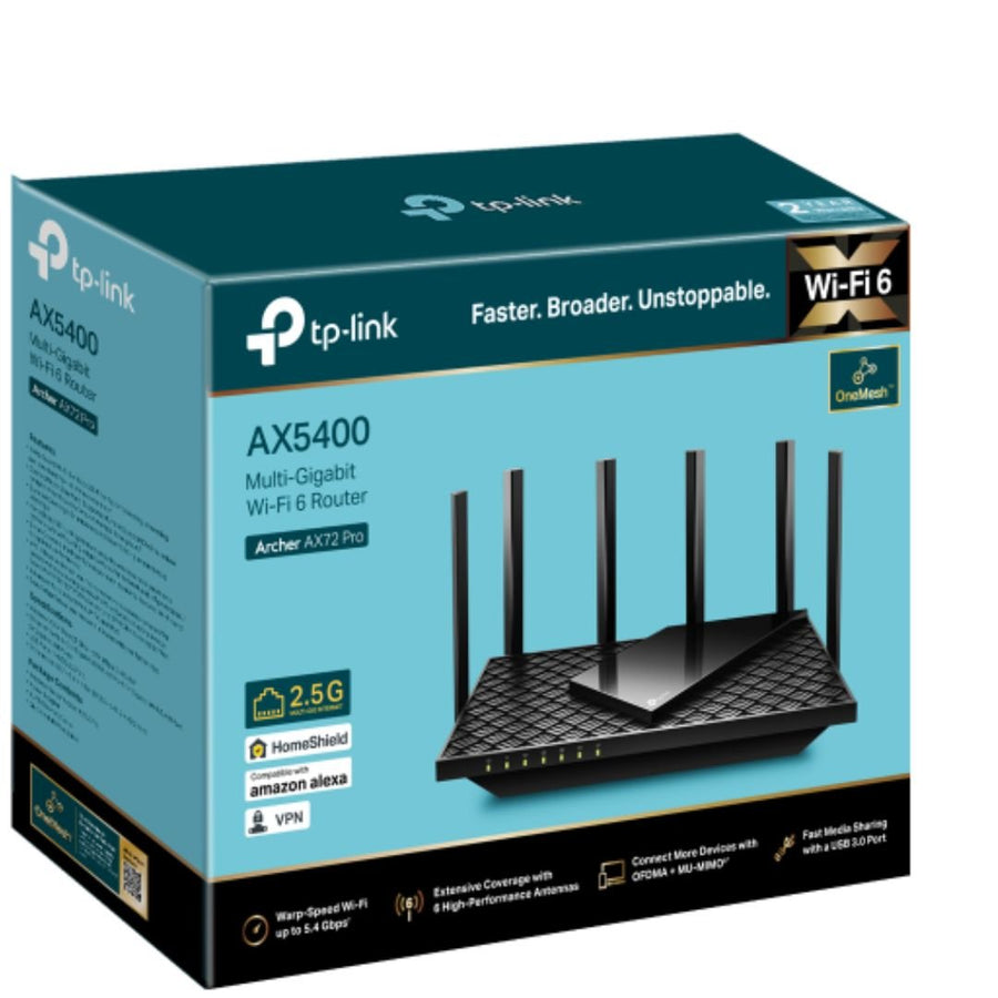 TP-Link Archer AX72 Pro AX5400 Multi-Gigabit WiFi 6 Router, 574 Mbps at 2.4 GHz + 4804 Mbps at 5 GHz, Beamforming, Smart Connect, Airtime Fairness - Leader Electronics