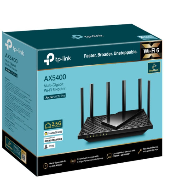 TP-Link Archer AX72 Pro AX5400 Multi-Gigabit WiFi 6 Router, 574 Mbps at 2.4 GHz + 4804 Mbps at 5 GHz, Beamforming, Smart Connect, Airtime Fairness - Leader Electronics