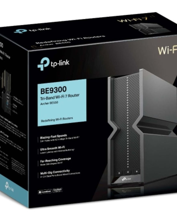 TP-Link Archer BE550 V2 BE9300 Wi-Fi 7 Tri-Band Router 688 Mbps at 2.4 GHz + 2880 Mbps at 5 GHz + 5760 Mbps at 6 , 6× Internal Antennas, 1.5 GHz - Leader Electronics