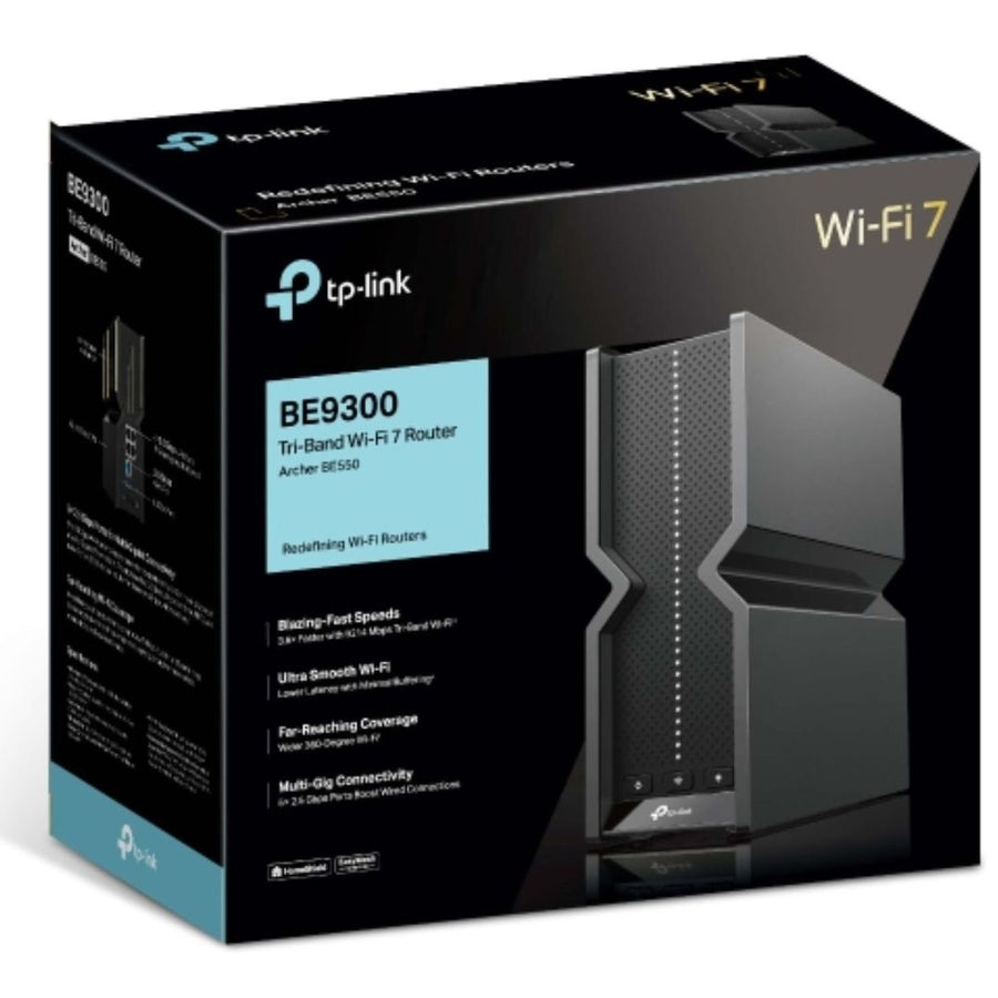 TP-Link Archer BE550 V2 BE9300 Wi-Fi 7 Tri-Band Router 688 Mbps at 2.4 GHz + 2880 Mbps at 5 GHz + 5760 Mbps at 6 , 6× Internal Antennas, 1.5 GHz - Leader Electronics