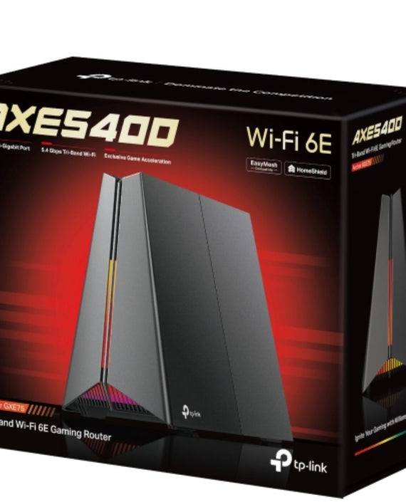 TP-Link Archer GXE75 AXE5400 Tri-Band Wi-Fi 6E Gaming Router, 574 Mbps at 2.4 GHz + 2402 Mbps at 5 GHz + 2402 Mbps at 6 GHz - Leader Electronics