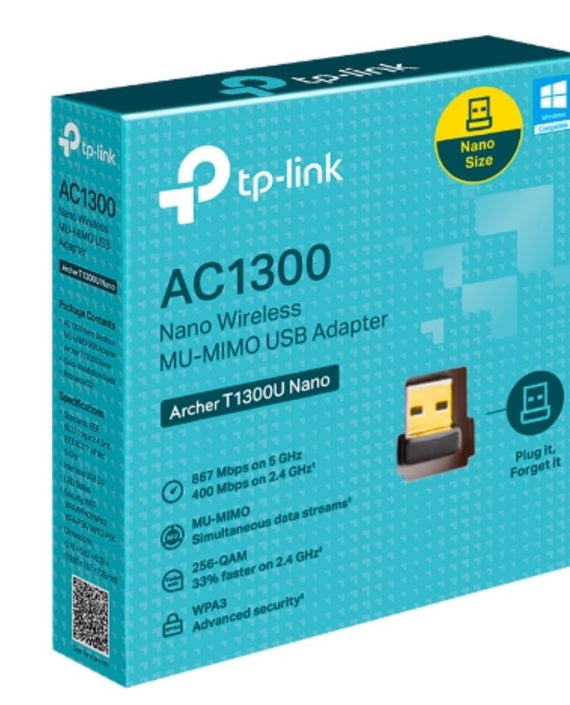 TP-Link Archer T1300U Nano AC1300 Nano Wireless MU-MIMO USB Adapter, 1201 Mbps at 5 GHz + 574 Mbps at 2.4 GHz, 5G NR 4.67Gbps/1.25Gbps, LTE support C - Leader Electronics