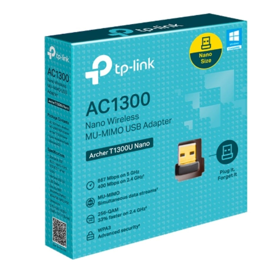 TP-Link Archer T1300U Nano AC1300 Nano Wireless MU-MIMO USB Adapter, 1201 Mbps at 5 GHz + 574 Mbps at 2.4 GHz, 5G NR 4.67Gbps/1.25Gbps, LTE support C - Leader Electronics