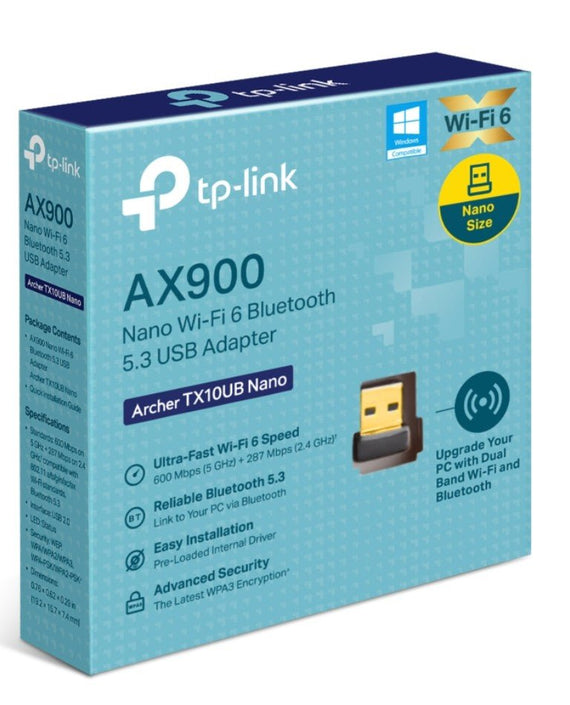 TP-Link Archer TX10UB Nano AX900 Nano Wi-Fi 6 Bluetooth 5.3 USB Adapter, 600 Mbps at 5 GHz + 287 Mbps at 2.4 GHz , Internal Antennas, USB 2.0 - Leader Electronics