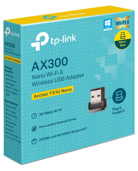 TP-Link Archer TX1U Nano AX300 Nano Wi-Fi 6 Wireless USB Adapter , 287 Mbps at 2.4 GHz , Internal Antennas, USB 2.0 , MU-MIMO, OFDMA - Leader Electronics