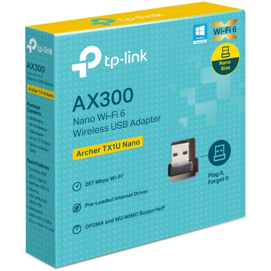 TP-Link Archer TX1U Nano AX300 Nano Wi-Fi 6 Wireless USB Adapter , 287 Mbps at 2.4 GHz , Internal Antennas, USB 2.0 , MU-MIMO, OFDMA - Leader Electronics