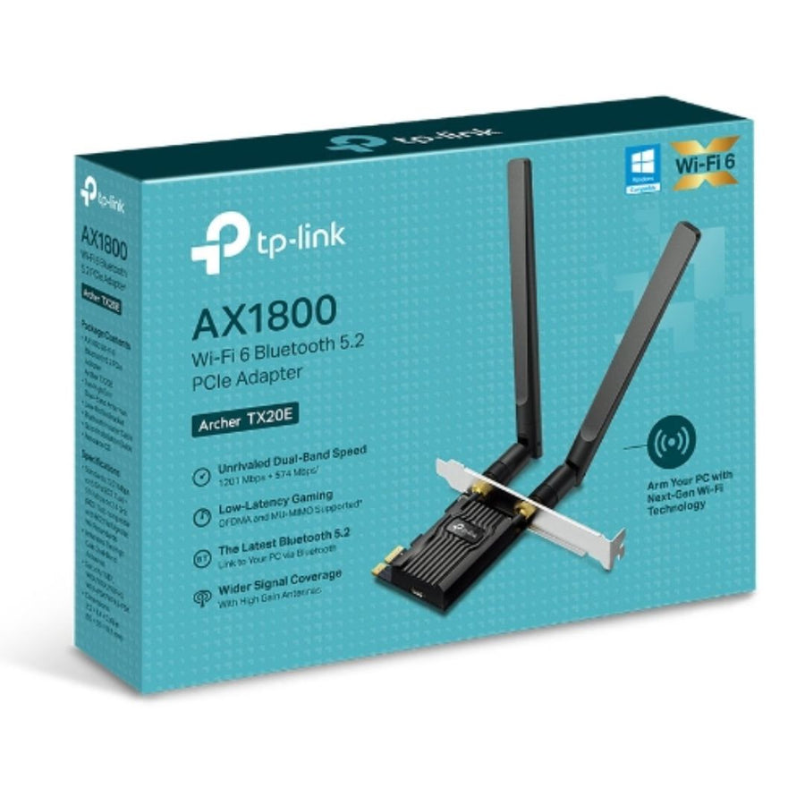 TP-Link Archer TX20E AX1800 Wi-Fi 6 Bluetooth 5.2 PCIe Adapter, 1201Mbps@5GHz, 574Mbps@2.4GHz - Leader Electronics
