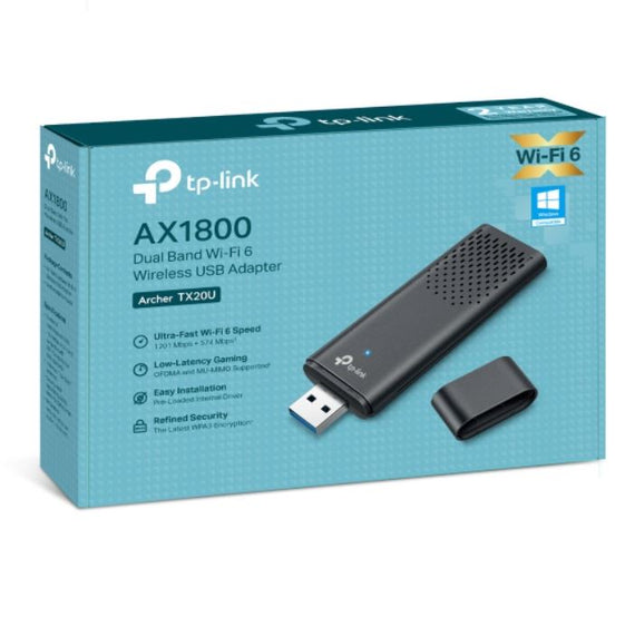 TP-Link Archer TX20U AX1800 Dual Band Wi-Fi 6 Wireless USB Adapter, 1201 Mbps at 5 GHz + 574 Mbps at 2.4 GHz, MU-MIMO, OFDMA, WPA3 - Leader Electronics